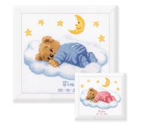 VERVACO Gezählter Kreuzstich Stickpackungen Stickset Baby Geburt Schlafende Bären Wanddekoration Handarbeit Set für Erwachsene Kreatives Handwerk ca. 22 x 20 cm Geburt Geschenk Hausdeko