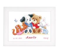 Vervaco Gezählter Kreuzstich Stickpackungen Stickset Baby Geburt Schöne Tiere Wanddekoration Handarbeit Set für Erwachsene Kreatives Handwerk ca. 28 x 19 cm Geburt Geschenk Hausdeko
