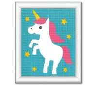 Vervaco Gobelin Stickbilder zum Selbersticken Kinder EINHORN Kreuzstich Stickpackungen Stickset für Anfänger ca. 12,5 x 16 cm Bastelset Handwerker DIY Sticken Set Kreatives Geschenk