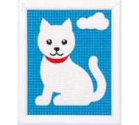VERVACO Gobelin Stickbilder zum Selbersticken Lernset Nähen Weisse Katze Kreuzstich Stickpackungen Stickset für Anfänger 12,5 x 16 cm Bastelset DIY Sticken Kreatives Geschenk Beginner Cross Stitch