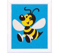 VERVACO Gobelin Stickbilder zum Selbersticken Lernset Nähen WESPE Kreuzstich Stickpackungen Stickset für Anfänger ca. 12,5 x 16 cm Bastelset DIY Sticken Kreatives Geschenk Beginner Cross Stitch