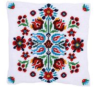 Vervaco Gobelin Stickpackung Kissen Stickset Erwachsene Kissenbezug FOLKLORE Stickerei Set Anfänger Vorgedruckt Kreuzstichkissen Kreatives Handwerk ca. 40 x 40 cm Dekoratives Kissen DIY Geschenkset