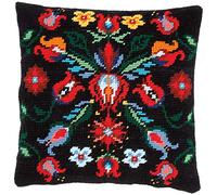 Vervaco Gobelin Stickpackung Kissen Stickset Erwachsene Kissenbezug FOLKLORE Stickerei Set Anfänger Vorgedruckt Kreuzstichkissen Kreatives Handwerk ca. 40 x 40 cm Dekoratives Kissen DIY Geschenkset