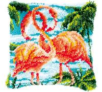 Vervaco Knüpfkissen Set Deko Kissenbezug Knüpfset für Anfänger 2 ROSA FLAMINGOS Basteln Erwachsene Kreativ DIY Handarbeit Kissen zum Selber Knüpfe 40 x 40 cm Latch Hook Kit Knüpfhaken Set Kissen