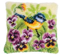 VERVACO Knüpfkissen Set Deko Kissenbezug Knüpfset für Anfänger BLAUMEISE Basteln Erwachsene Kreativ DIY Handarbeit Kissen zum Selber Knüpfe 40 x 40 cm Latch Hook Kit Knüpfhaken Set Kissen