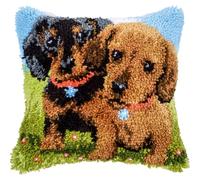 VERVACO Knüpfkissen Set Deko Kissenbezug Knüpfset für Anfänger DACKEL Basteln Erwachsene Kreativ DIY Handarbeit Set Kissen zum Selber Knüpfe 40 x 40 cm Latch Hook Kit Knüpfhaken Set Kissen