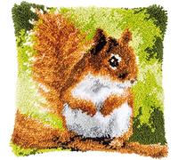 VERVACO Knüpfkissen Set Deko Kissenbezug Knüpfset für Anfänger EICHHÖRNCHEN Basteln Erwachsene Kreativ DIY Handarbeit Kissen zum Selber Knüpfe 40 x 40 cm Latch Hook Kit Knüpfhaken Set Kissen