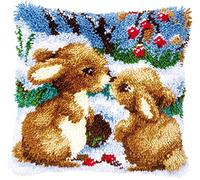 VERVACO Knüpfkissen Set Deko Kissenbezug Knüpfset für Anfänger KANINCHEN Basteln Erwachsene Kreativ DIY Handarbeit Kissen zum Selber Knüpfe 40 x 40 cm Latch Hook Kit Knüpfhaken Set Kissen