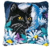 VERVACO Knüpfkissen Set Deko Kissenbezug Knüpfset für Anfänger KATZE IN DER NACHT Basteln Erwachsene Kreativ DIY Handarbeit Kissen zum Selber Knüpfe 40 x 40 cm Latch Hook Kit Knüpfhaken Kissen