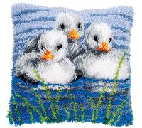 VERVACO Knüpfkissen Set Deko Kissenbezug Knüpfset für Anfänger KÜKEN IM WASSER Basteln Erwachsene Kreativ DIY Handarbeit Kissen zum Selber Knüpfe 40 x 40 cm Latch Hook Kit Knüpfhaken Set Kissen