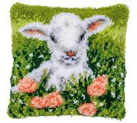 VERVACO Knüpfkissen Set Deko Kissenbezug Knüpfset für Anfänger LAMM UND BLUMEN Basteln Erwachsene Kreativ DIY Handarbeit Set Kissen zum Selber Knüpfe 40 x 40 cm Latch Hook Kit Knüpfhaken Set Kissen