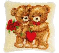 VERVACO Knüpfkissen Set Deko Kissenbezug Knüpfset für Anfänger LOVE BEARS Basteln Erwachsene Kreativ DIY Handarbeit Kissen zum Selber Knüpfe 40 x 40 cm Latch Hook Kit Knüpfhaken Set Kissen