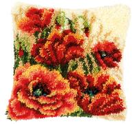 VERVACO Knüpfkissen Set Deko Kissenbezug Knüpfset für Anfänger MOHNBLUMEN Basteln Erwachsene Kreativ DIY Handarbeit Kissen zum Selber Knüpfe 40 x 40 cm Latch Hook Kit Knüpfhaken Set Kissen