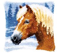 VERVACO Knüpfkissen Set Deko Kissenbezug Knüpfset für Anfänger PFERD Basteln Erwachsene Kreativ DIY Handarbeit Kissen zum Selber Knüpfe 40 x 40 cm Latch Hook Kit Knüpfhaken Set Kissen