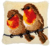 VERVACO Knüpfkissen Set Deko Kissenbezug Knüpfset für Anfänger ROTKEHLCHEN Basteln Erwachsene Kreativ DIY Handarbeit Kissen zum Selber Knüpfe 40 x 40 cm Latch Hook Kit Knüpfhaken Set Kissen