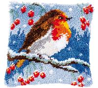 VERVACO Knüpfkissen Set Deko Kissenbezug Knüpfset für Anfänger ROTKEHLCHEN Basteln Erwachsene Kreativ DIY Handarbeit Kissen zum Selber Knüpfe 40 x 40 cm Latch Hook Kit Knüpfhaken Set Kissen