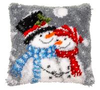 VERVACO Knüpfkissen Set Deko Kissenbezug Knüpfset für Anfänger SCHNEEMÄNNER Basteln Erwachsene Kreativ DIY Handarbeit Kissen zum Selber Knüpfe 40 x 40 cm Latch Hook Kit Knüpfhaken Set Kissen