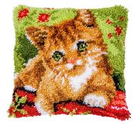 VERVACO Knüpfkissen Set Deko Kissenbezug Knüpfset für Anfänger SÜSSES KÄTZCHEN Basteln Erwachsene Kreativ DIY Handarbeit Set Kissen zum Selber Knüpfe 40 x 40 cm Latch Hook Kit Knüpfhaken Set Kissen