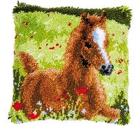 VERVACO Knüpfkissen Set Deko Kissenbezug Knüpfset für Anfänger TUMMELNDES FOHLEN Basteln Erwachsene Kreativ DIY Handarbeit Kissen zum Selber Knüpfe 40 x 40 cm Latch Hook Kit Knüpfhaken Set Kissen