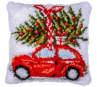 VERVACO Knüpfkissen Set Deko Kissenbezug Knüpfset für Anfänger Weihnachtsauto Basteln Erwachsene Kreativ DIY Handarbeit Set Kissen zum Selber Knüpfe 40 x 40 cm Latch Hook Kit Knüpfhaken Set Kissen