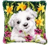 VERVACO Knüpfkissen Set Deko Kissenbezug Knüpfset für Anfänger WESTIE Basteln Erwachsene Kreativ DIY Handarbeit Kissen zum Selber Knüpfe 40 x 40 cm Latch Hook Kit Knüpfhaken Set Kissen