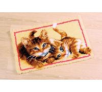 VERVACO Knüpfteppich Set DIY Handarbeit Set Knüpfset für Anfänger Katzen Teppich zum Selber Knüpfen Basteln Erwachsene Kreativ 70 x 45 cm Latch Hook Kit Knüpfhaken Zubehör Haus Dekoration