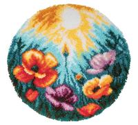 VERVACO Knüpfteppich Set DIY Handarbeit Set Knüpfset für Anfänger MOHNBLUMEN Teppich zum Selber Knüpfen Basteln Erwachsene Kreativ ca. 67 x 67 cm Latch Hook Kit Knüpfhaken Zubehör Haus Dekoration