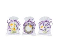 VERVACO Zählmusterpackung Stickset Säckchen Lavendel 3er DIY Gezählter Kreuzstich Stickpackungen Basteln Erwachsene Kreativ Set 8 x 12 cm Stickset für Anfänger Stoffbeutel zum Sticken