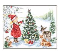 VERVACO Gezählter Kreuzstich Stickpackungen DIY Stickbilder Dekorieren für Weihnachten Wanddekoration Handarbeit Set für Erwachsene Kreatives Handwerk ca. 37 x 29 cm Kreuzstichbilder Set Hausdeko