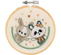 Vervaco Kreuzstich Stickpackung mit Stickrahmen Eva Mouton Panda und Hase Liebe, Zählmuster, 16x16cm