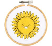 Vervaco Kreuzstich Stickpackung mit Stickrahmen Eva Mouton Sonnenblume, Zählmuster, 10x10cm
