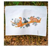 VERVACO Kreuzstich Stickpackungen Geschirrtuch SPIELENDE KÄTZCHEN Vorgezeichnet Basteln Erwachsene Kreativ Set Vorgedruckte Küchentuch Sticken 46 x 71 cm Handarbeit Zubehör DIY Hausdeko Sticken Set