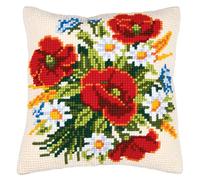 Vervaco Kreuzstich Stickpackungen Kissen Front zum Selbersticken mit Stickbild auf 100% Baumwoll Stoff und Stickgarn, Stickvorlagen 40 x 40 cm mit Anleitung, Blumen