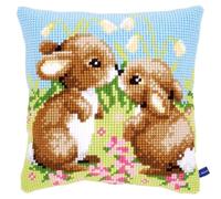 VERVACO Kreuzstich Stickpackungen Kissen Stickerei Set Anfänger Vorgedruckt 2 Kaninchen DIY Set Kreativ Set Für Erwachsene Dekoratives Kissen ca. 40 x 40 cm Bastelset Handwerker Haus Dekoration