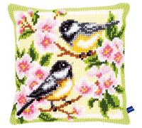 VERVACO Kreuzstich Stickpackungen Kissen Stickerei Set Anfänger Vorgedruckt 2 Kohlmeisen in Blumen DIY Set Kreativ Set Für Erwachseneca. 40 x 40 cm Bastelset Handwerker Haus Dekoration