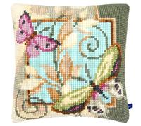 Vervaco Kreuzstich Stickpackungen Kissen Stickerei Set Anfänger Vorgedruckt 2 Schmetterlinge DIY Set Kreativ Set Für Erwachsene Dekoratives Kissen ca. 40 x 40 cm Bastelset Handwerker Haus Dekoration