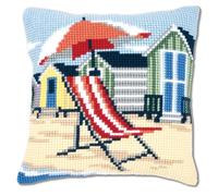 VERVACO Kreuzstich Stickpackungen Kissen Stickerei Set Anfänger Vorgedruckt Am Strand DIY Set Kreativ Set Für Erwachsene Dekoratives Kissen ca. 40 x 40 cm Bastelset Handwerker Haus Dekoration