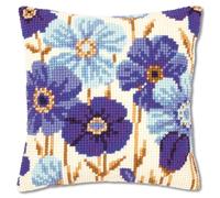 VERVACO Kreuzstich Stickpackungen Kissen Stickerei Set Anfänger Vorgedruckt Anemonen in Blau DIY Set Kreativ Set Für Erwachsene Dekoratives Kissen ca. 40 x 40 cm Bastelset Handwerker Haus Dekoration