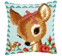 VERVACO Kreuzstich Stickpackungen Kissen Stickerei Set Anfänger Vorgedruckt Bambi mit Schleife DIY Set Kreativ Set Für Erwachseneca. 40 x 40 cm Bastelset Handwerker Haus Dekoration