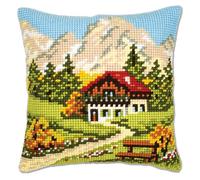 VERVACO Kreuzstich Stickpackungen Kissen Stickerei Set Anfänger Vorgedruckt Berglandschaft DIY Set Kreativ Set Für Erwachsene Dekoratives Kissen ca. 40 x 40 cm Bastelset Handwerker Haus Dekoration