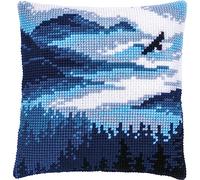 Vervaco Kreuzstich-Kissen Stickpackung Vorgedruckt Anfänger Blaue Landschaft ca. 40 x 40 cm