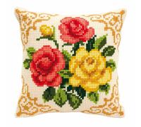 Vervaco Kreuzstich Stickpackungen Kissen Stickerei Set Anfänger Vorgedruckt Blumen DIY Set Kreativ Set Für Erwachsene Dekoratives Kissen ca. 40 x 40 cm Bastelset Handwerker Haus Dekoration