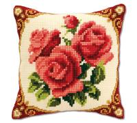 Vervaco Kreuzstich Stickpackungen Kissen Stickerei Set Anfänger Vorgedruckt Blumen DIY Set Kreativ Set Für Erwachsene Dekoratives Kissen ca. 40 x 40 cm Bastelset Handwerker Haus Dekoration