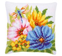 Vervaco Kreuzstich Stickpackungen Kissen Stickerei Set Anfänger Vorgedruckt Blumen DIY Set Kreativ Set Für Erwachsene Dekoratives Kissen ca. 40 x 40 cm Bastelset Handwerker Haus Dekoration