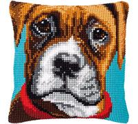 Vervaco Kreuzstich Stickpackungen Kissen Stickerei Set Anfänger Vorgedruckt Boxer DIY Set Kreativ Set Für Erwachsene Dekoratives Kissen ca. 40 x 40 cm Bastelset Handwerker Haus Dekoration