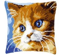 VERVACO Kreuzstich Stickpackungen Kissen Stickerei Set Anfänger Vorgedruckt Braune Katze DIY Set Kreativ Set Für Erwachsene Dekoratives Kissen ca. 40 x 40 cm Bastelset Handwerker Haus Dekoration