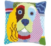 Vervaco Kreuzstich Stickpackungen Kissen Stickerei Set Anfänger Vorgedruckt Cocker Spaniel, patch Stil DIY Set Kreativ Set Für Erwachseneca. 40 x 40 cm Bastelset Handwerker Haus Dekoration