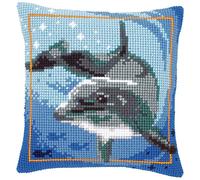 VERVACO Kreuzstich Stickpackungen Kissen Stickerei Set Anfänger Vorgedruckt Delfin DIY Set Kreativ Set Für Erwachsene Dekoratives Kissen ca. 40 x 40 cm Bastelset Handwerker Haus Dekoration