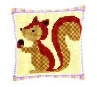 Vervaco Kreuzstich Stickpackungen Kissen Stickerei Set Anfänger Vorgedruckt Eichhörnchen mit Eichel DIY Set Kreativ Set Für Erwachseneca. 40 x 40 cm Bastelset Handwerker Haus Dekoration