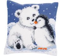 Vervaco Kreuzstich-Stickpackung – Eisbär und Pinguin, vorgedruckt, Anfänger, 40×40 cm, für Erwachsene